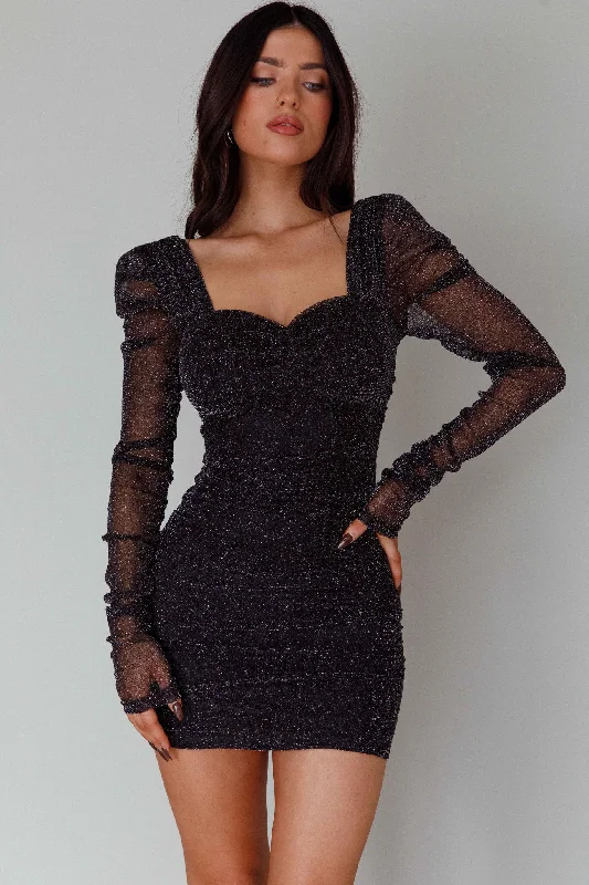 Ryah Long Sleeve Mini Dress Sparkle Black