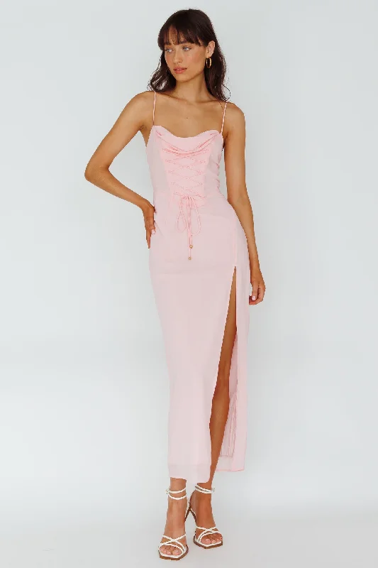 Ryanna Laced Bodice Split Midi Dress Pink