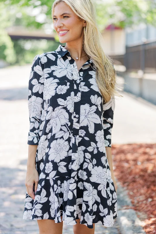 Share Your Story Black Floral Shirt Dress