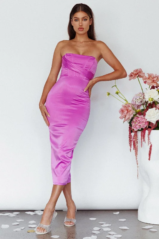 Still Mine Strapless Midi Dress Purple