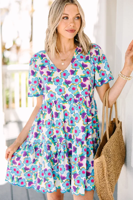 Take Care Blue Floral Babydoll Dress