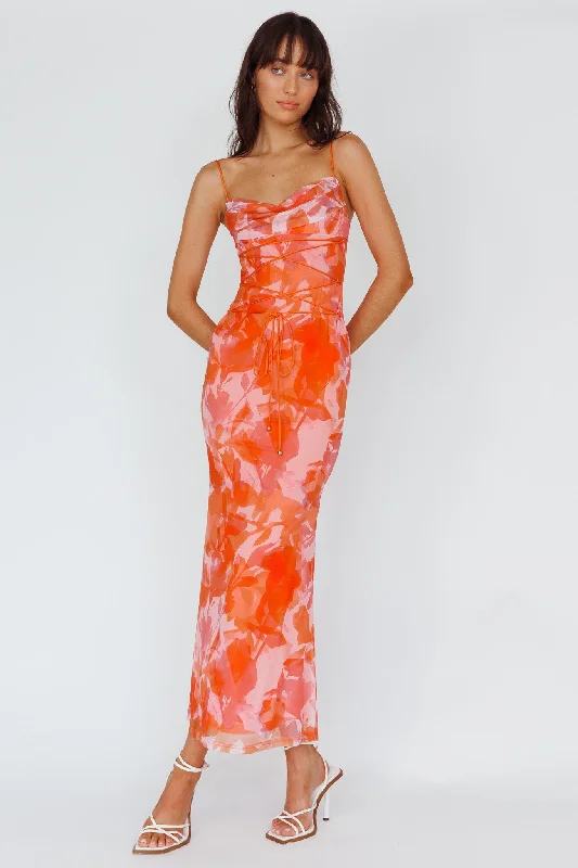 Teava Laced Waist Maxi Dress Print Floral Orange