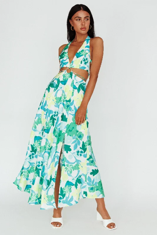 Tuscan Summers Cut-Out Midi Dress Floral Green