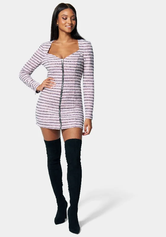 Zip Front Tweed Mini Dress